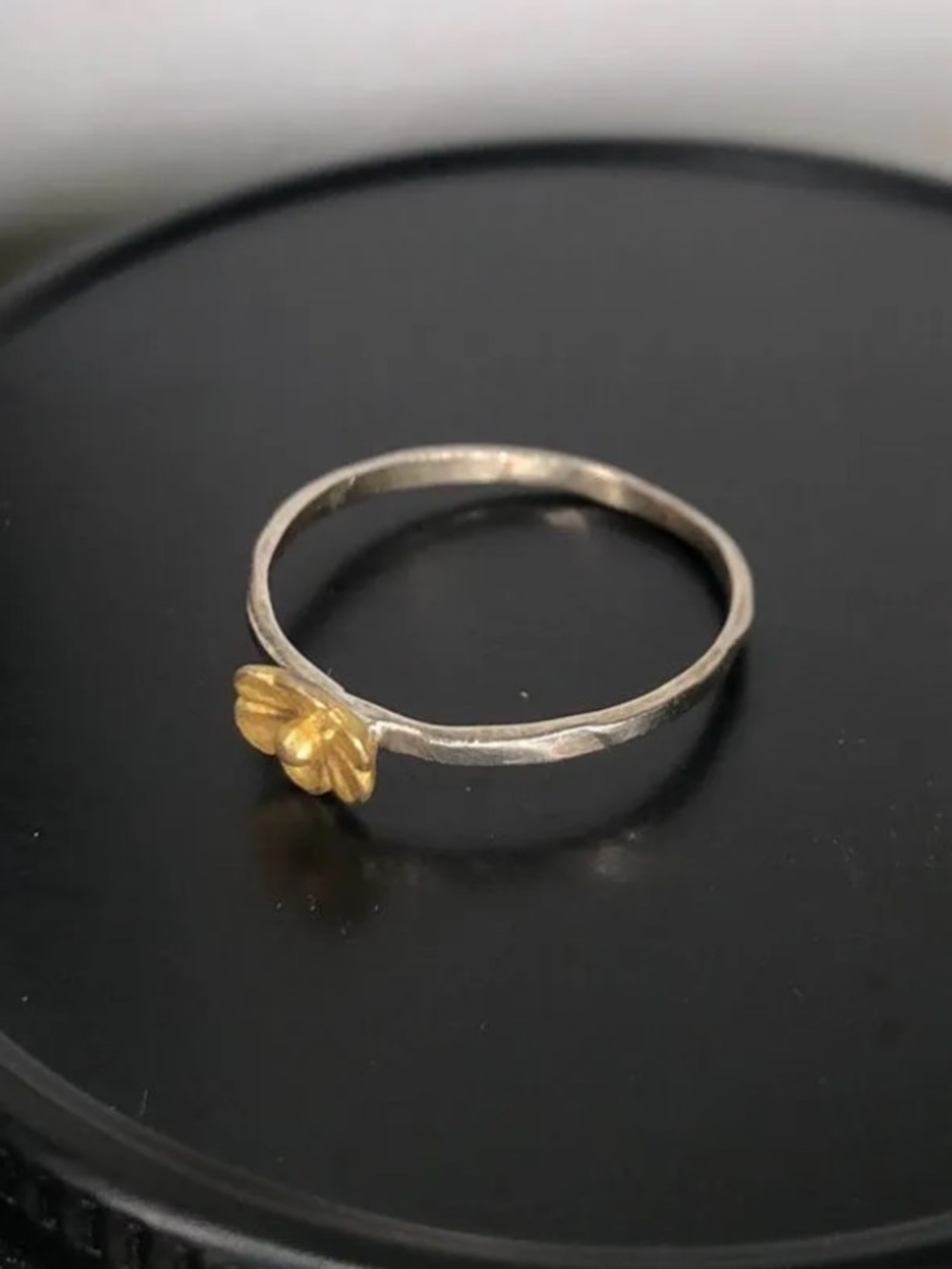 Size ~6.5 Two-Tone Flower Stacking Ring - Gold Flower on Silver Band - Picture 2 of 3